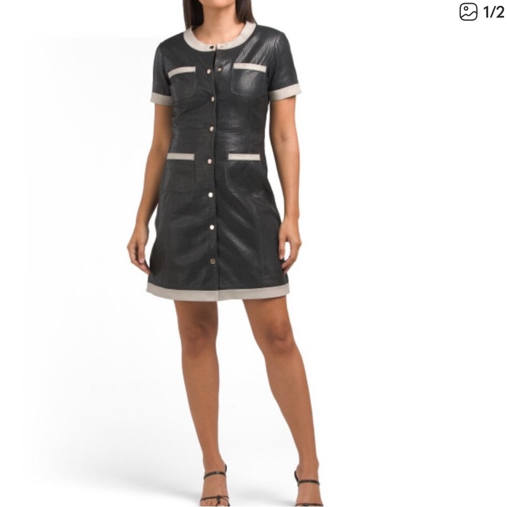 Bod & Christensen Black and White Leather Mini Dress